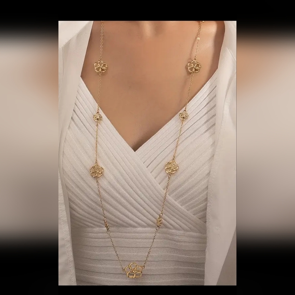 Floral Flower Gold Tone 37" + 3" Extension Necklace